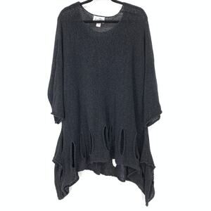 Joseph Ribkoff Sweater Women's Size S/M Crew Neck Hi Low Black Distressed Look